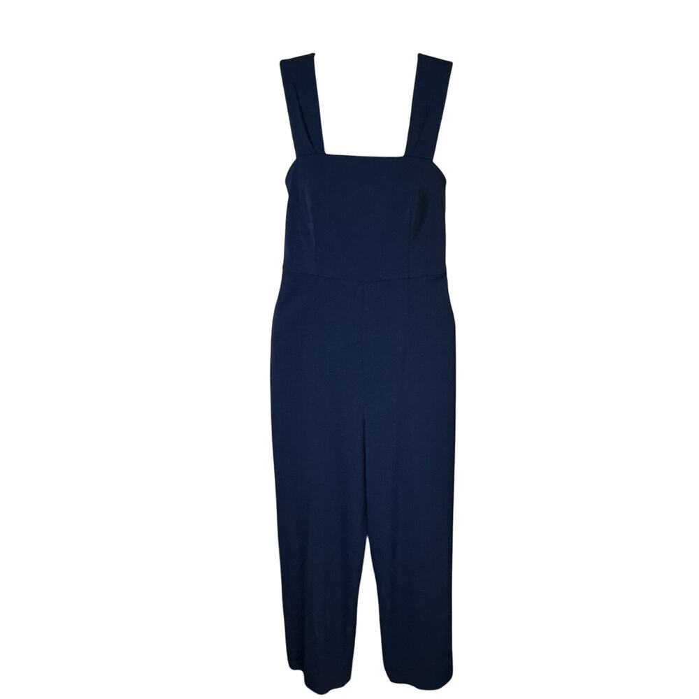 New CLUB MONACO Square Neck Sleeveless Tie Back Navy Wide Leg Jumpsuit Sz 6